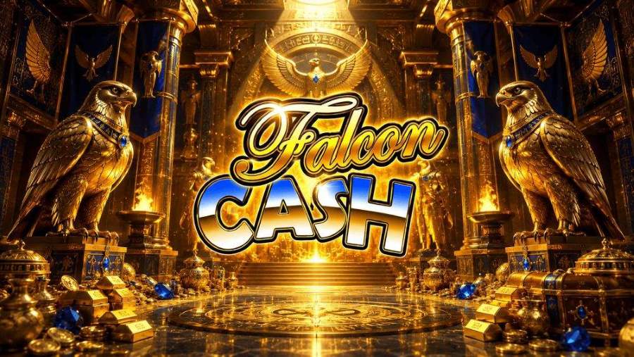 Escenario dorado de Falcon Cash con halcones y lingotes en el casino de DoradoBet