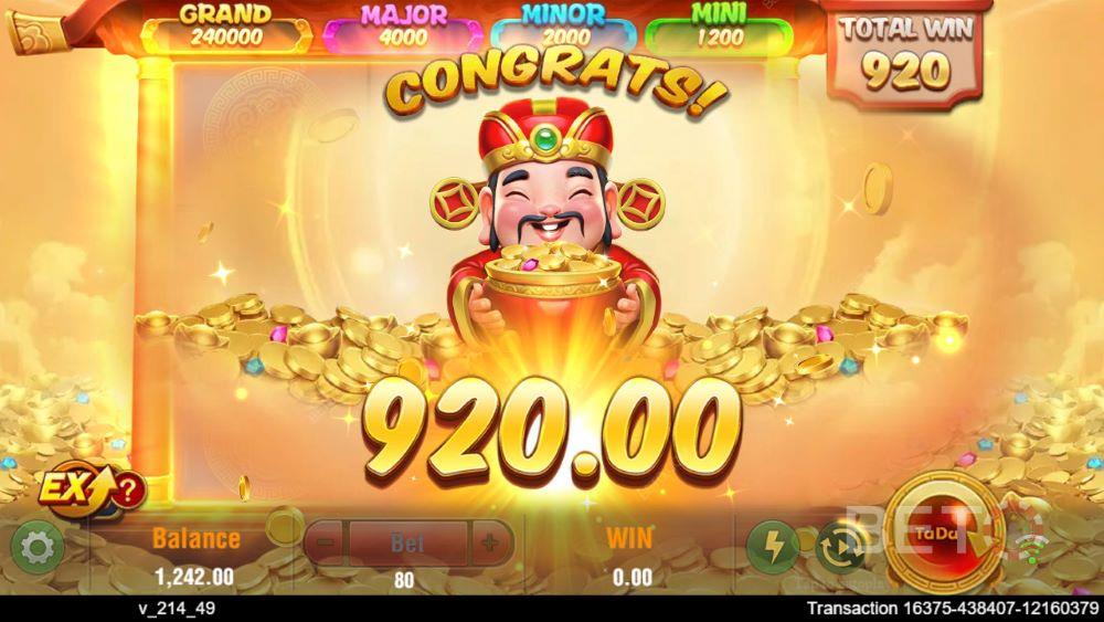 Pantalla de premio de Money Pot tras completar una ronda de Lock and Respin